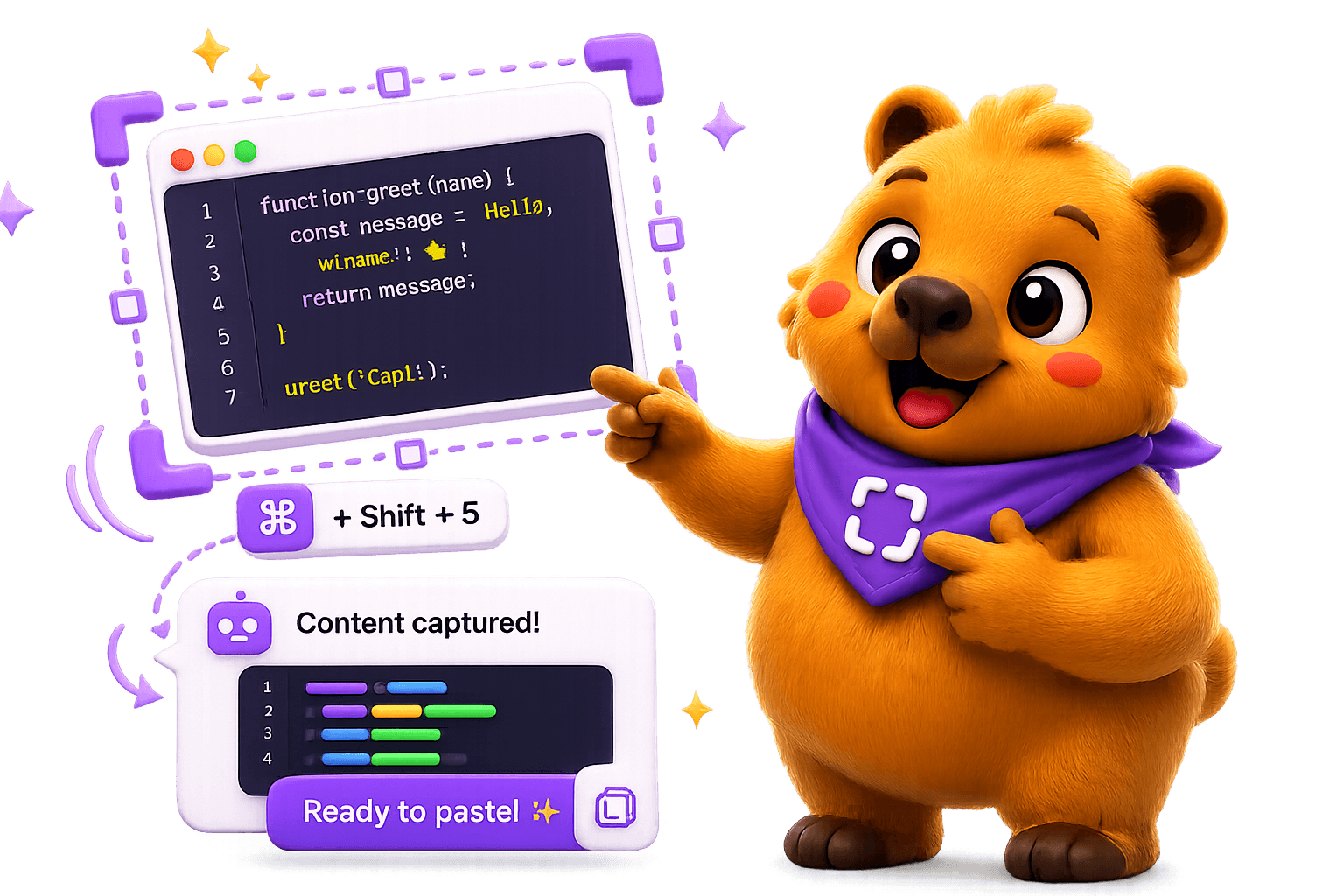 Capi capturing the screen and dropping image + text into a Claude Code conversation